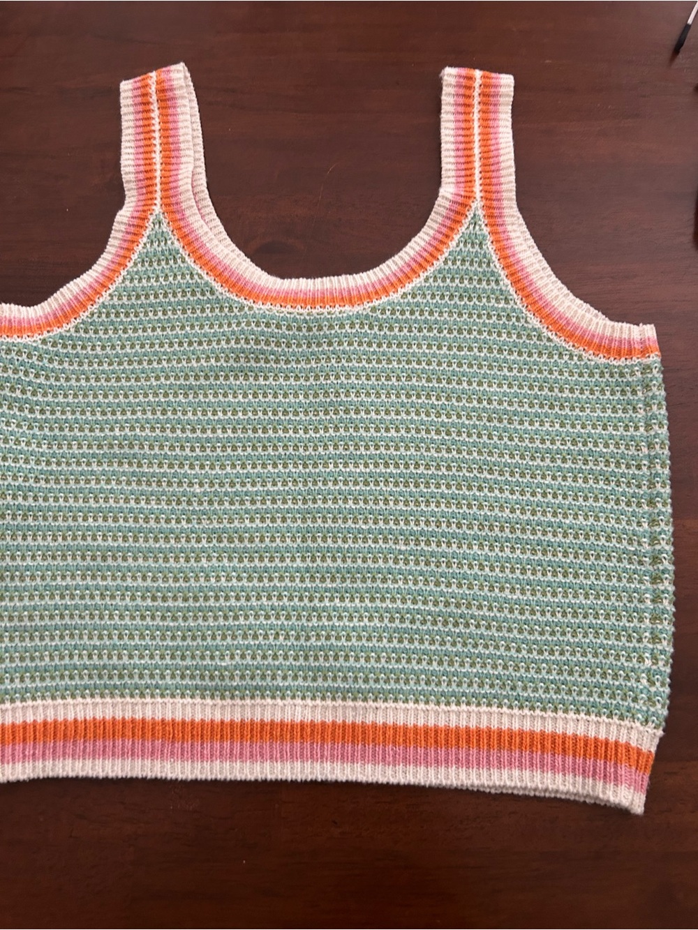 Striped-Trim Knit Tank Top in Mint and Orange